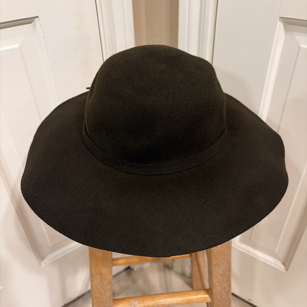 Kenny K Womens Wide Brim Floppy Hat Black M 100% Wool Bow Detail